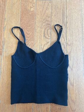 525 America Black Ribbed Cropped Tank Top